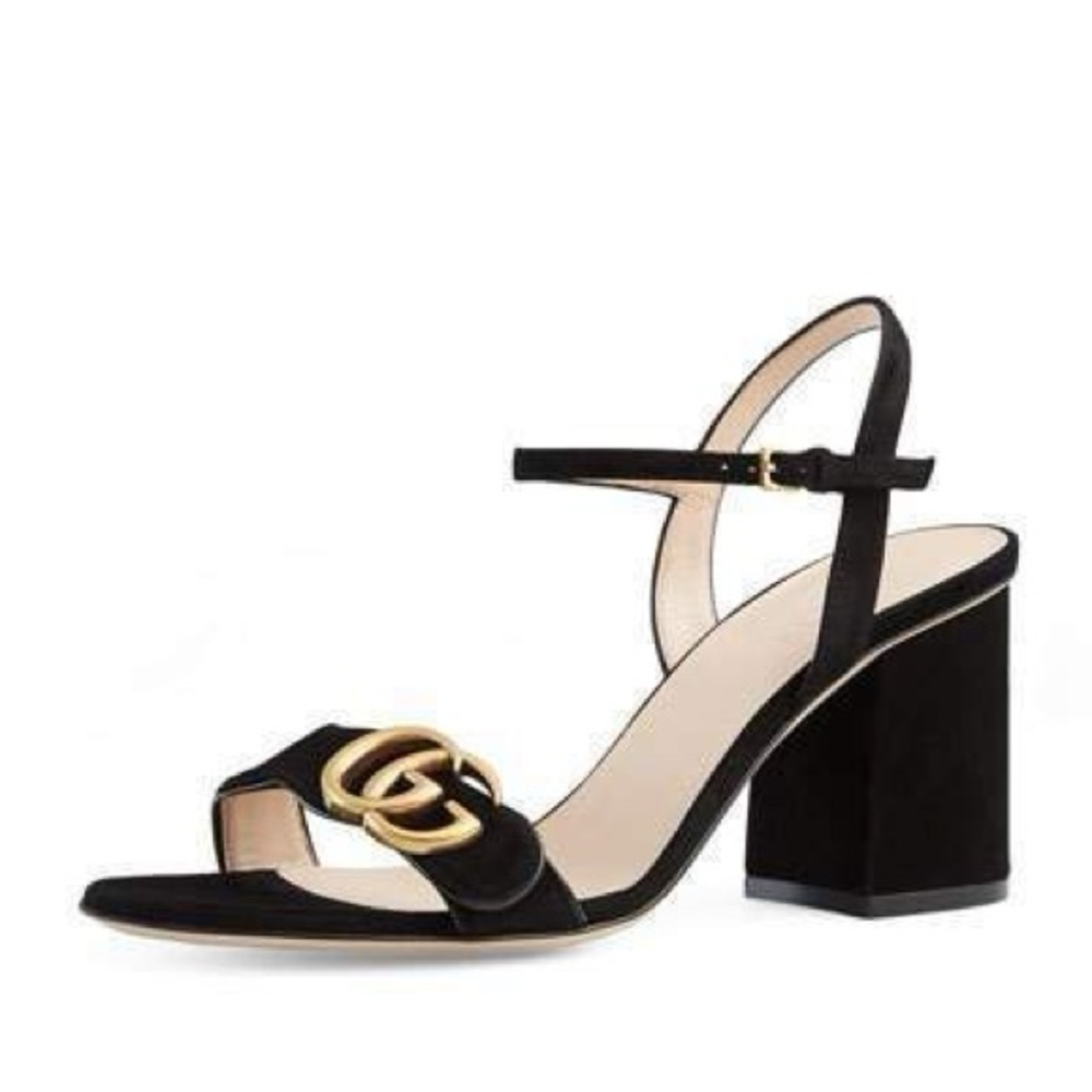 Gucci Marmont Suede Heeled Strappy Sandal GG Gold Logo size 39 - Picture 10 of 10